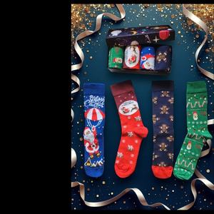 Chaussettes unisexes de Noël en coton respirant avec motif imprimé, tricotées, style décontracté, coffret cadeau, cadeau idéal pour le Nouvel An - Product Image 1