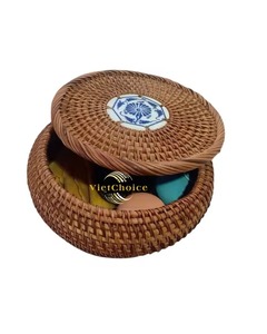 ตะกร้าเก็บของทรงกลมแบบดั้งเดิมทำจากไม้ไผ่พร้อมฝาปิด - Product Image 2