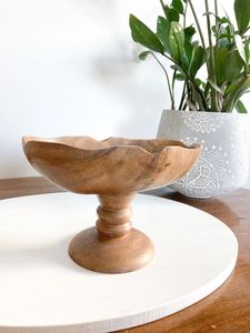 Cuenco de madera rústico hecho a mano para servir aperitivos y frutas con acabado artístico natural suave y duradero - Product Image 5