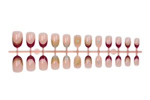 HYC-YY-1611 <span class=keywords><strong>Uñas</strong></span> Postizas Color Borgoña, Estilo Vintage de Lujo con <span class=keywords><strong>Girasoles</strong></span> Dorados <span class=keywords><strong>en</strong></span> 3D, <span class=keywords><strong>Uñas</strong></span> Postizas Reutilizables, Venta al por Mayor - Product Image 6