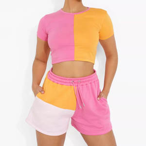 Ensemble short et crop top pour femme, uni, décontracté, printemps/été, écologique, respirant, de haute qualité, 100% coton - Product Image 1