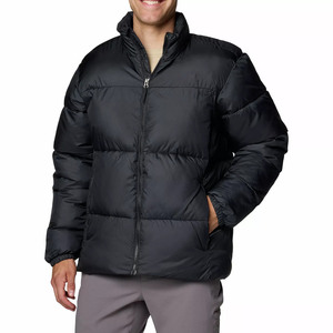 Veste d'hiver matelassée unie pour homme, en toile épaisse, col montant, logo personnalisé sur le devant, respirante et coupe-vent, vente en gros - Product Image 3
