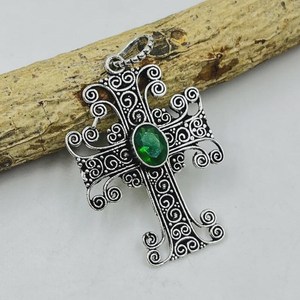 Pendentif en argent sterling émeraude verte, bijoux en filigrane faits à la main pour femmes et enfants, pierre précieuse élégante de haute qualité certifiée IGI - Product Image 6