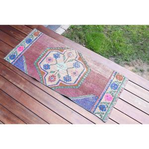 Alfombra Turca Vintage de 1.4x3.4 pies (42x104 cm), Alfombra de Lana Roja Ombré - Product Image 2