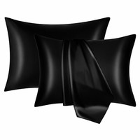 Housse de couette 100% soie de mûrier, lot de 2, 19 momme, tricotée, antistatique, fermeture éclair dissimulée, noire, taille standard, ensemble de luxe