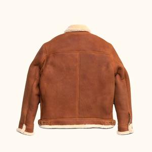 Blouson aviateur en toile style motard grande taille pour homme en peau de mouton véritable hiver chaud respirant Logo avant Vintage - Product Image 2
