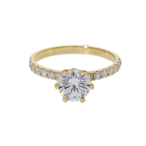 14K Gold Rhodium Plated 0.77CTW Diamond Engagement <b>Ring</b> Classic Six-Prong Setting with Round-Cut Diamond and Pave-Set Accents - Product Image 1