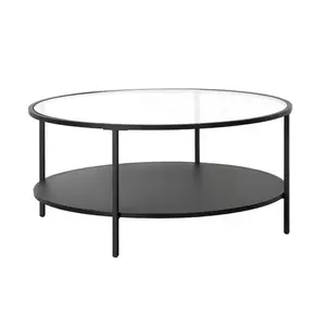 Black Metal Decorative Top Tempered Glass Round Side Table Glass Top 2 Tired Home Decoration Living Room Round Table