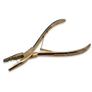 Pince d'extension de cheveux longue en acier de qualité supérieure en or rose de haute qualité avec outils de perles de cheveux de conception striée - Product Image 1