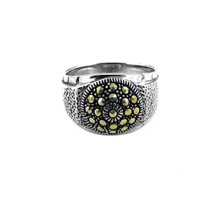 Bague statement en argent 925 avec marcassite pour femme, motif géométrique, diamants ovales taille émeraude, plaqué rhodium, taille pour promesses - Product Image 3