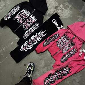 Conjunto Deportivo Informal de Dos Piezas para Hombre, Estilo Urbano, Personalizado, 100% Algodón, Invierno, Sudadera con Capucha y Pantalones Acampanados, Lavado Ácido - Product Image 2