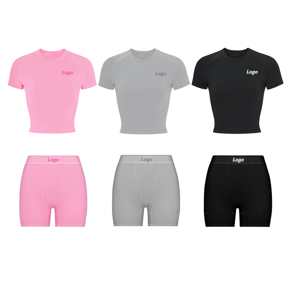 Custom Logo Women Sets Two Piece LoungeWear Set For Women Cotton Ribbed Leggings And Crop Top Loungewear Sets