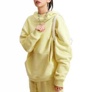 เสื้อฮู้ดผู้หญิงเปิดไหล่ปล่อยคู่ขนแกะสีทึบทรงหลวมแบบลำลอง - Product Image 2