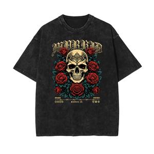Camiseta con gráfico de calavera Vintage, ropa informal de gran tamaño lavada Retro, Camiseta de algodón pesado, moda informal de Hip Hop con estampado personalizado - Product Image 6