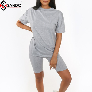 Conjunto de pantalones cortos de gimnasio de verano para mujer con camiseta de manga corta Logotipo personalizado Twin Nuevas piezas para adultos al por mayor - Product Image 5