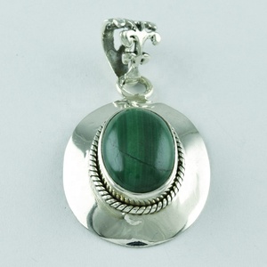 Impressionnant pendentif en argent Sterling 925 pierre de Malachite Style religieux numéro religieux motif indien breloque pendentifs bijoux - Product Image 2