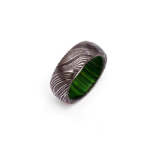 Jexmoo Bague en acier damas personnalisée faite à la main avec boîte à bagues Cadeau parfait pour papa mari petit ami Support OEM pour la personnalisation - Product Image 1