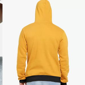 OEM Custom <b>Men</b> Hoodie Mustard Yellow Contrased <b>Black</b> <b>Fleece</b> Pullover Two Tone Streetwear Hoody Factory Wholesale Low MOQ Bulk - Product Image 2