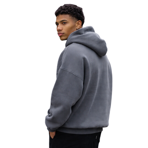 <b>Mens</b> Dark Grey Oversized Hoodie <b>Pullover</b> 50% Cotton 50% Polyester Drop Shoulder Streetwear Relaxed Fit Winter Sweatshirt - Product Image 5