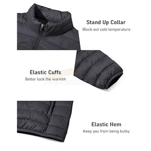 Chaqueta acolchada con aislamiento para hombre personalizable cortavientos ligero con tela repelente al agua cuello levantado cremallera completa - Product Image 5