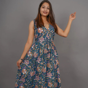 Women's Summer Wear Knee-Length Long Sleeve Vintage A-Line Floral Print Cotton <b>Dress</b> - Product Image 2