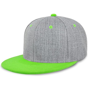 Casquette Snapback Unisexe 6 Panneaux Gris Vert Contraste Tissu Sergé Style Urbain Chapeau Décontracté pour Adultes - Product Image 1