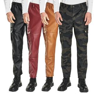 Pantalones casuales de PU para hombre con múltiples bolsillos, pantalones de cuero de motorista de moda, pantalones resistentes a la suciedad a prueba de viento e impermeables, talla - Product Image 1
