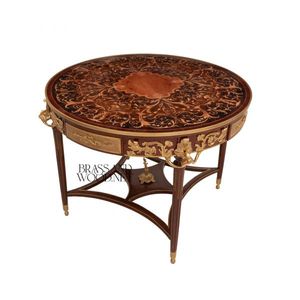 Mesa de Entrada Clásica de Lujo con Incrustaciones de Latón y Madera - Product Image 3