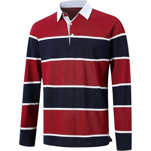 Polo de Manga Larga a Rayas Rojas y Azul Marino para Hombre - Casual y Moderno - Product Image 1