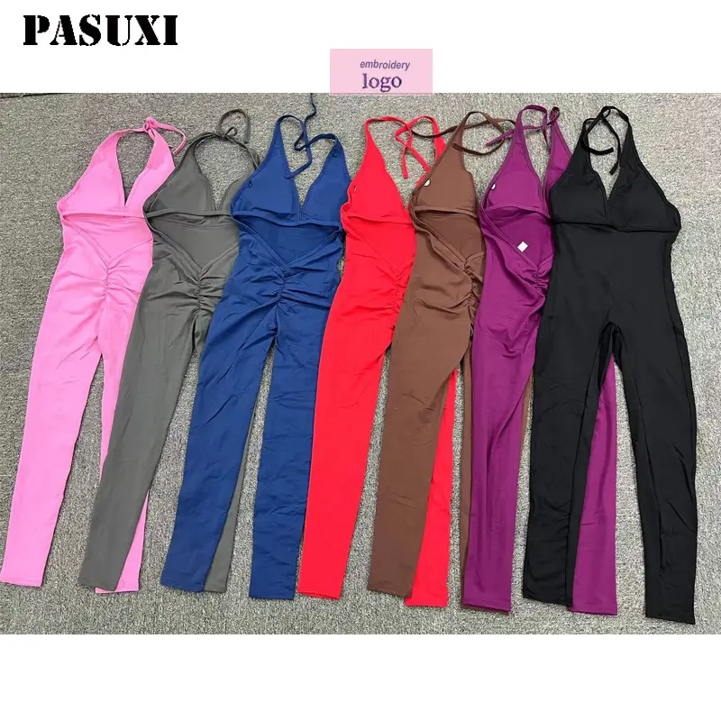 PASUXI Custom Logo Workout Jumpsuit Pants Clothing One Piece Sports Suit Women's Yoga Gym Fitness Set