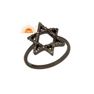 ชุดแหวนเพชรสีดำโรเดียมชุบเครื่องประดับสำหรับผู้หญิงของขวัญสำหรับงานแต่งงานของเธอสวมใส่ดาวออกแบบเครื่องประดับแหวนเงิน - Product Image 1