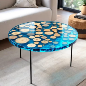 Mesa de Comedor de Arte de Madera de Acacia y Resina Hecha a Mano, Moderna y de Lujo, Impermeable, para Sala de Estar, Bodas, Jubilación, Condolencias, Diwali - Product Image 1