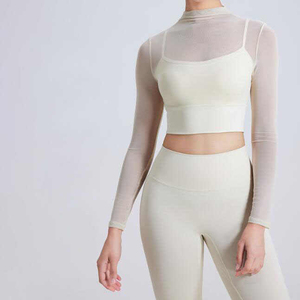 Quick Dry Women's Elastic Waist Print Long Sleeve Yoga <b>Pants</b> <b>Mesh</b> Layer Soft Spandex Nylon Breathable Slim Fit Workout - Product Image 3