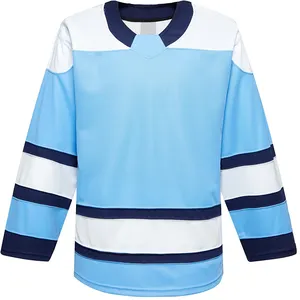 蓝色男士运动服低价练习定制高品质定制来样定做青年定制冰球运动衫