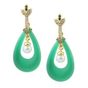 Kriaa 1305719 Fine Dangle Earrings Austrian <b>Stone</b> and Gold Plated Green <b>Resin</b> Dangler - Product Image 1