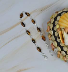 Tiger Eye 925 Sterling Silver Gemstone <b>Adjustable</b> <b>Bracelet</b> Tiger <b>Bracelet</b> Marquise Shape Jewelry Handmade <b>Bracelet</b> Jewelry - Product Image 3