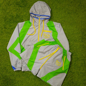 Streetwear personnalisé deux pièces survêtement tissé en nylon et polyester coupe-vent veste courte Se Patchwork Zip personnalisable ensemble court - Product Image 1