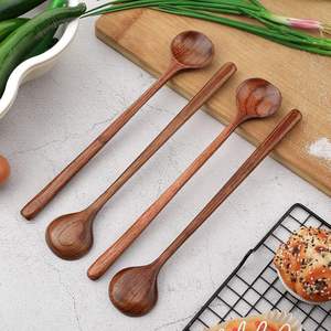 Cucharas largas de madera de 6 piezas, cucharas redondas de mango largo, cucharas de sopa de estilo coreano para cocinar sopa, mezclar, revolver, cocina - Product Image 1