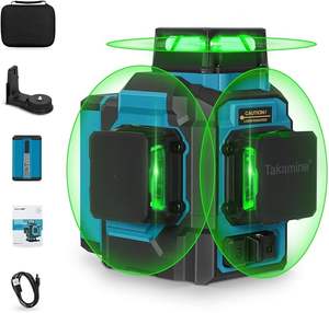 Nivel láser Takamine 360 nivelador láser de línea cruzada autonivelante 12 líneas nivel láser verde con batería de litio recargable - Product Image 1