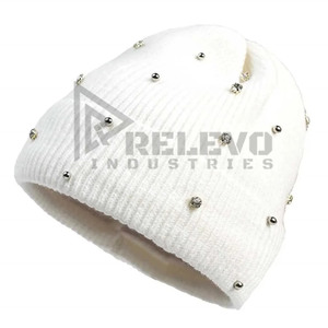Royal Blue Acrylic Winter Warm <b>Beanie</b> <b>Hat</b> with Custom Embroidered Logo and Bows Pattern Solid Color Custom Label for <b>Men</b> Women - Product Image 6