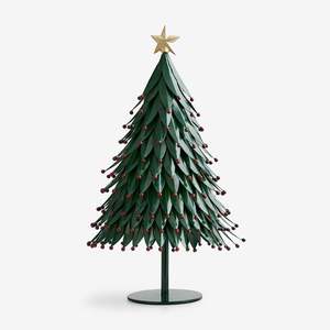 Decoración de mesa de metal, árbol de estrella de metal recortado verde sólido, parte posterior plana, diseño de un lado, árbol de Navidad, Base de madera Artificial - Product Image 4