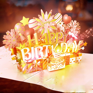 Tarjeta de feliz cumpleaños emergente, vela LED soplable, luz y música, regalos de cumpleaños para mujeres, mamá, esposa, tarjetas de cumpleaños de oro rosa - Product Image 2