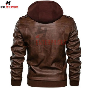 Chaqueta de cuero con capucha de calidad al mejor precio, chaqueta de cuero de moda personalizada para hombre hecha en Pakistán, chaqueta de cuero de moda - Product Image 5