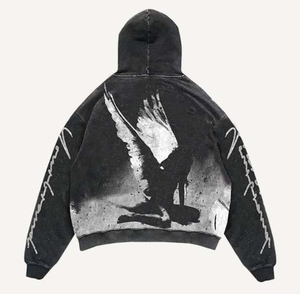 Sudadera con capucha recortada de ajuste cuadrado de gran tamaño de fabricantes personalizados para hombres Diseño desgastado lavado con ácido Uso digital de invierno - Product Image 3
