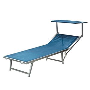 Lettino Prendisole Riccione Est Blu Melange dal Design Moderno con Parasole per Uso Esterno su Spiaggia, Piscina, Cortile, Parco - Product Image 1