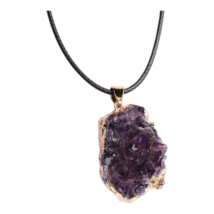 Collier avec pendentif en cristal naturel, améthyste, pierres de forme aléatoire, bijoux minéraux pour cadeaux unisexes - Pendentif en cristal - Product Image 2