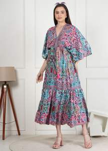 Vestido maxi de seda de verano largo Vintage indio de alta calidad con estampado floral transpirable y suave Casual Boho mujeres Vestido de playa - Product Image 5