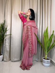 Chemisier Saree en Georgette Pure et Douce de Style Moderne avec de Lourds Fils à Broder Séquence Travail Mode Femme - Product Image 6