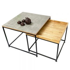 Square Double <b>Sofa</b> <b>Table</b> 70x70x54cm Industrial Design Style Plywood Wood Iron Frame Nesting TT68204 Living Room Furniture - Product Image 1