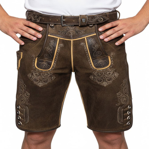 Men's Bavarian <b>Plaid</b> Mid Breathable Goat Suede Lederhosen Button Fly <b>Shorts</b> All Sizes for Oktoberfest Leather Spot Custom Fabric - Product Image 4